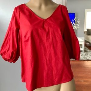 Red Blouse with 3/4 balloon sleeves